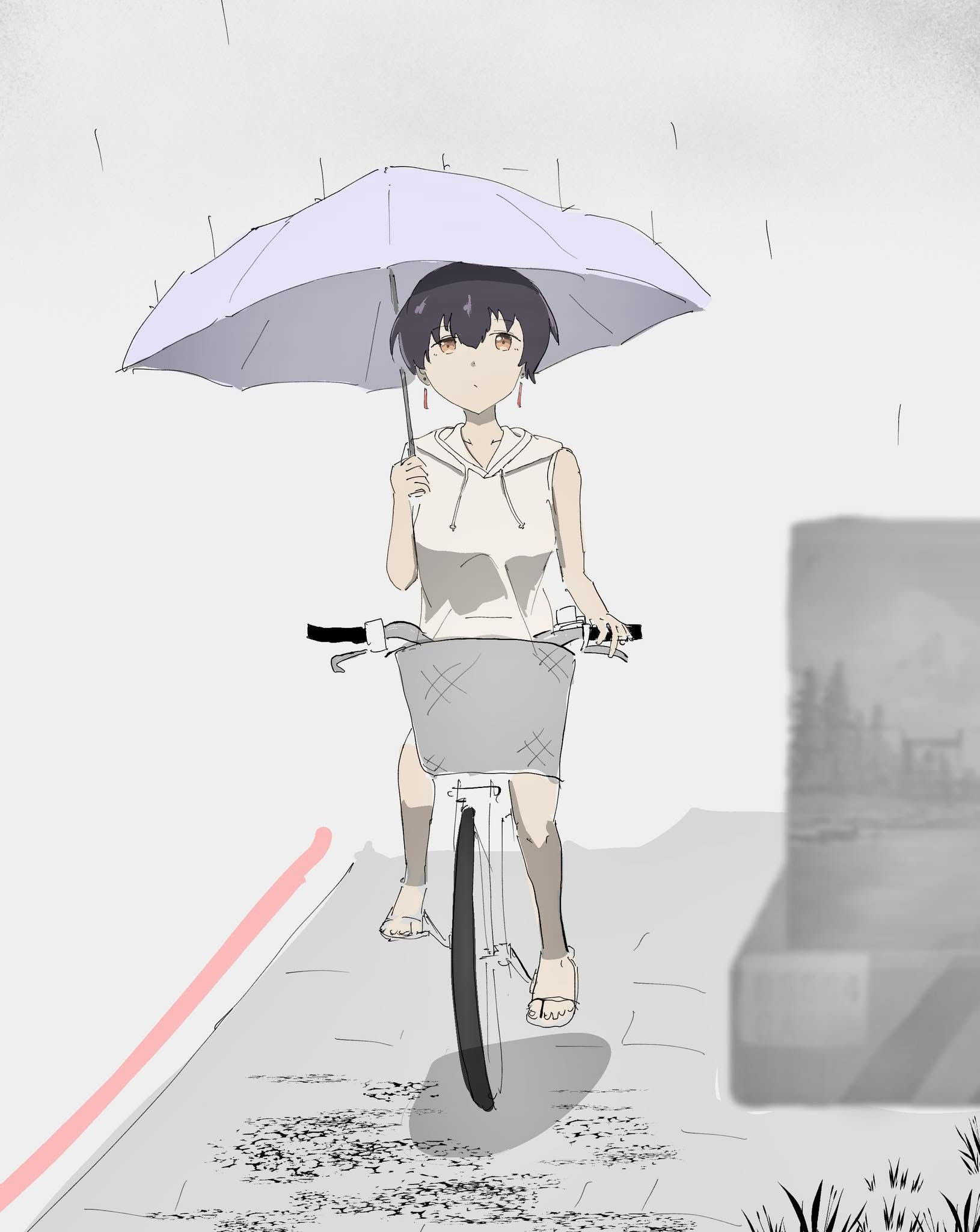 [創作] 張景嵐騎車撐傘塗鴉