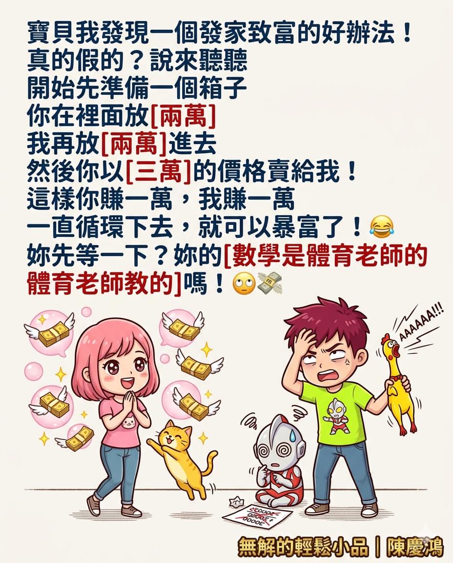 看到這個暴富方法，第一眼覺得沒毛病的人，自首吧！😂🤣

 #搞笑 #迷因 #理財 #數學 #無解的輕鬆小品